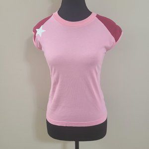 EUC Bomb Ass 55DSL Diesel Rave Y2K Red and Pink T-Shirt with White Star